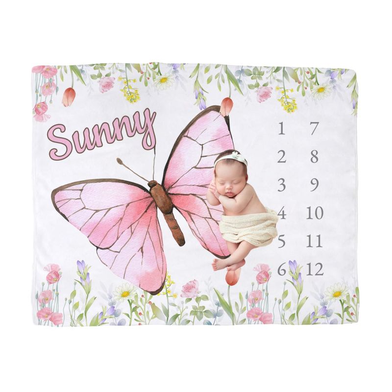 Baby Nursery Decor Girl - VIKAMA Watercolor Pink Butterfly Baby Milestone