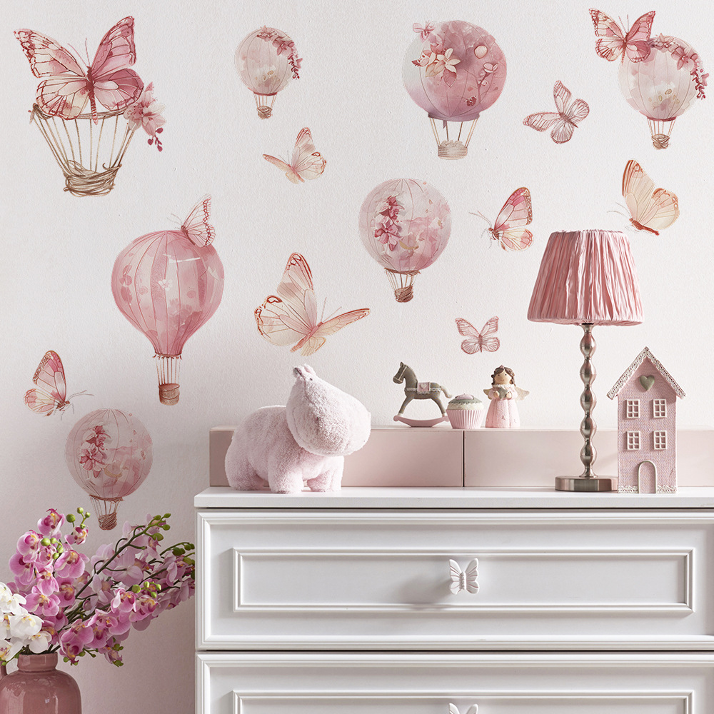 Baby Nursery Decor Girl - Butterfly Balloon Vinyl Tile Child Wall