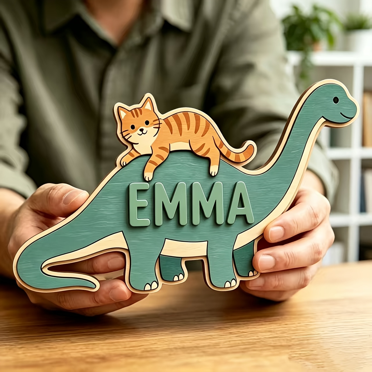Baby Nursery Baby - Personalized Cat Riding Dinosaur Name Room