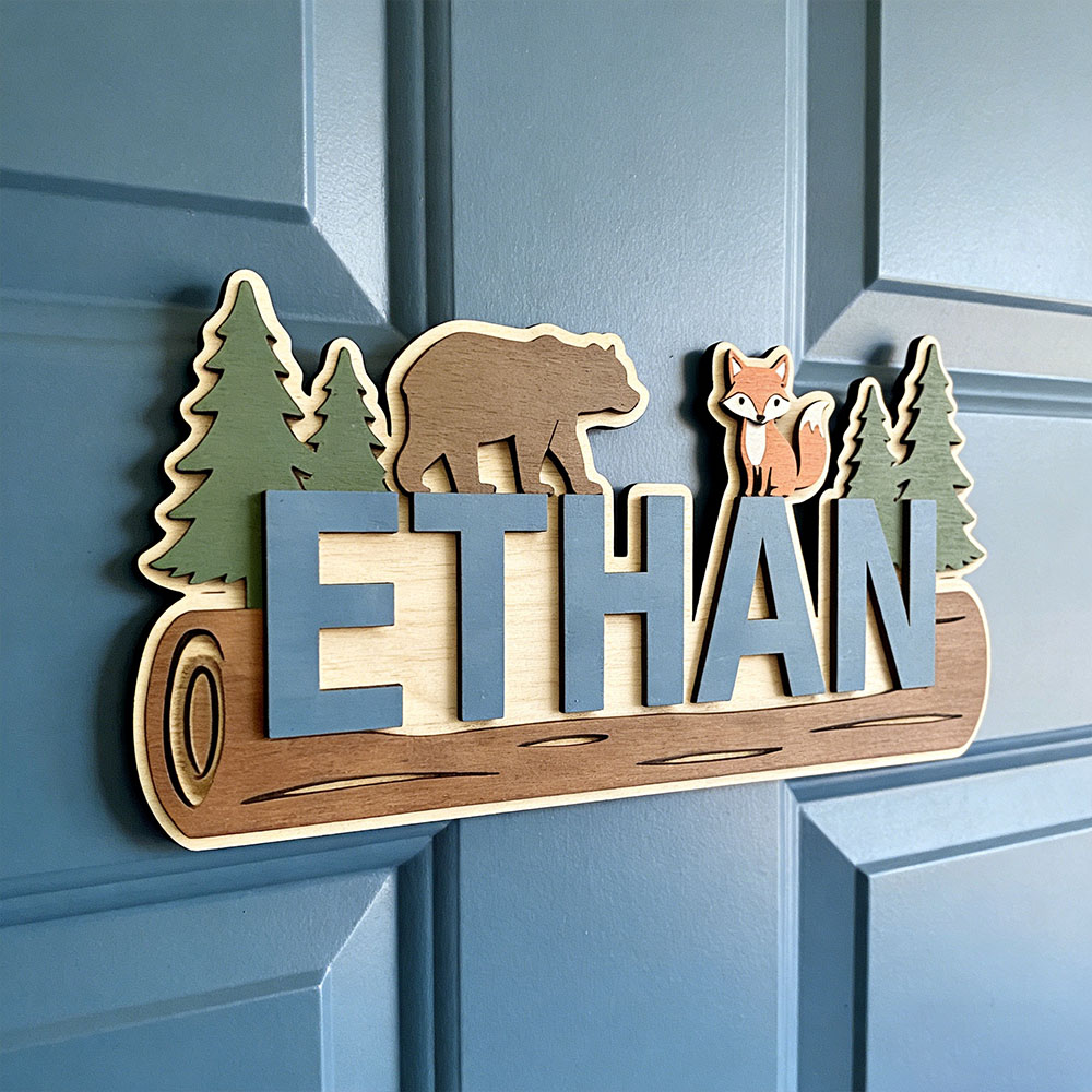 Baby Nursery Baby - Woodland Forest Animal Personalized Name Wooden
