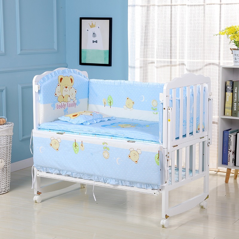 Convertible Crib Set - 6Pcs Cartoon Cotton Crib Bedding Set