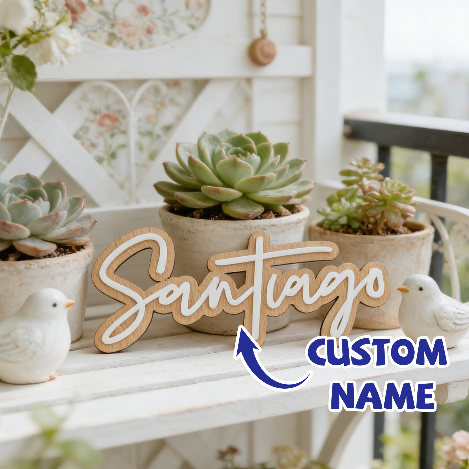 Baby Nursery Office - 1Pc Custom Name Cute White Wooden