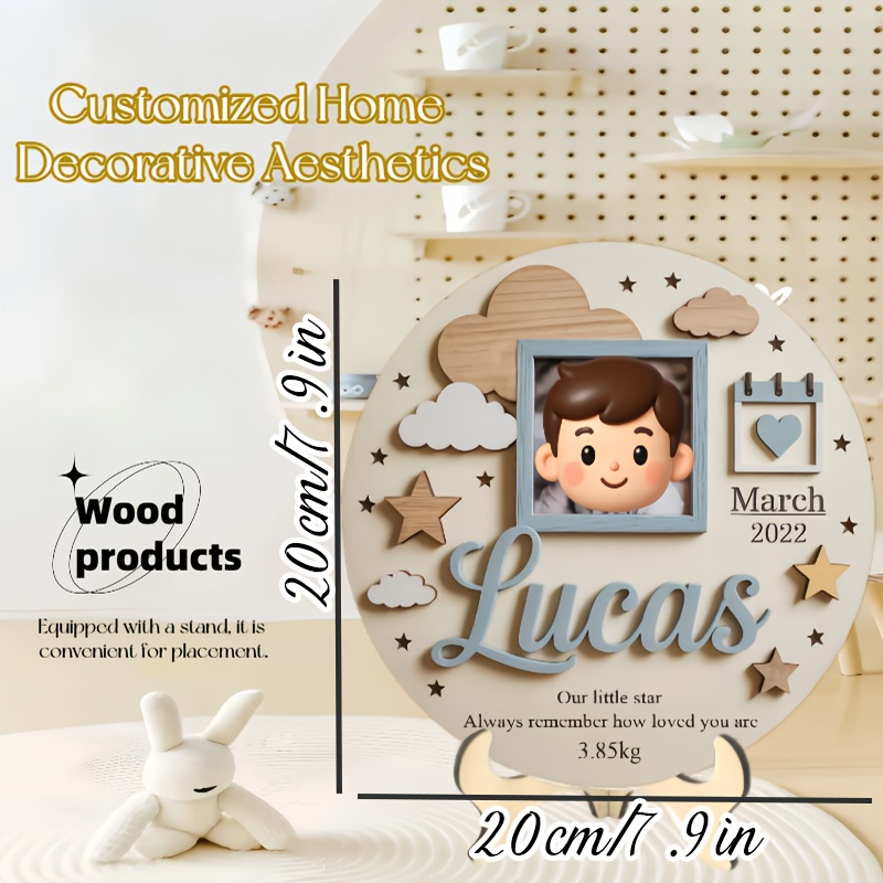 Baby Nursery Baby - Personalized Baby Photo Frame, Custom Wooden