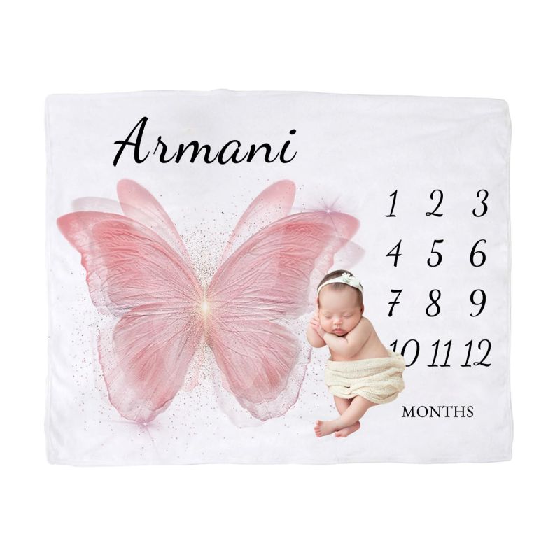 Baby Nursery Decor Girl - VIKAMA Pink Butterfly Baby Milestone Blanket,