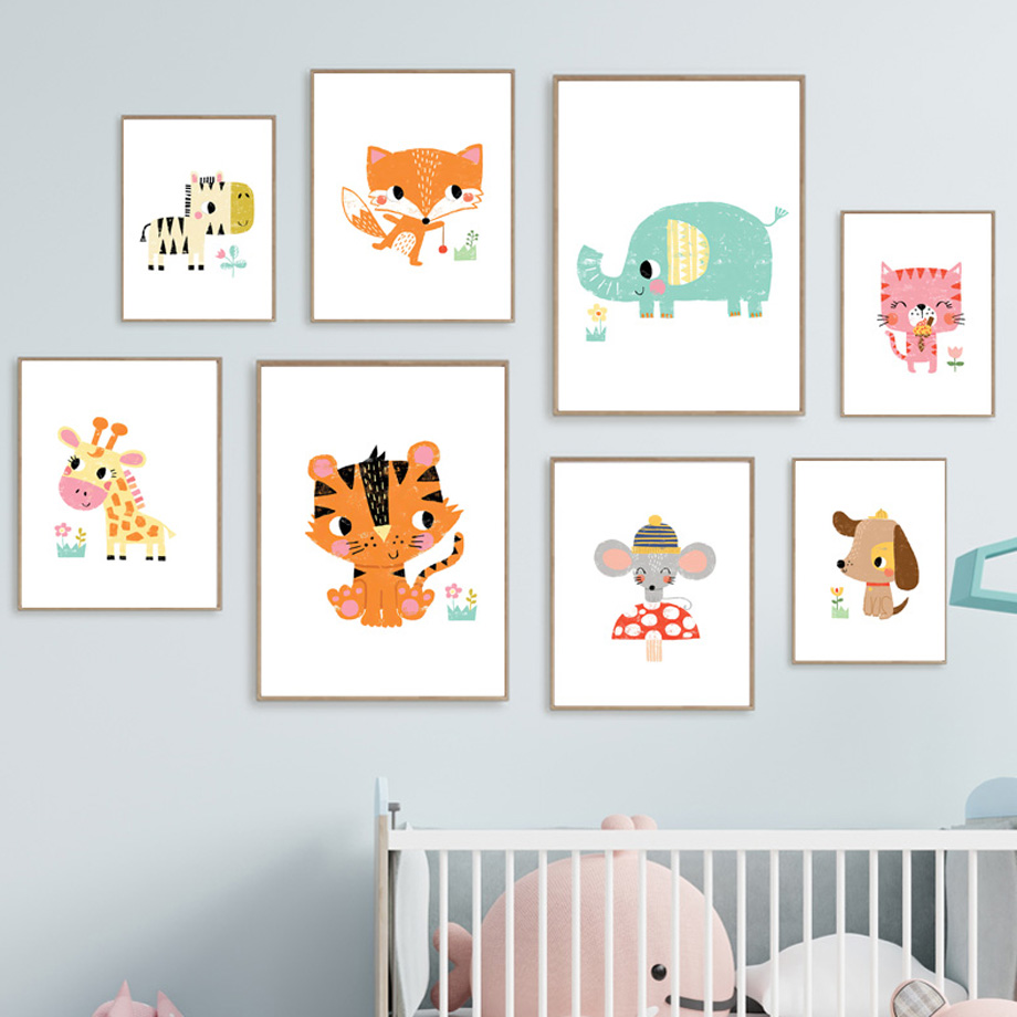 Baby Zoo Nursery - 1pc frameless Canvas Painting Cartoon Baby