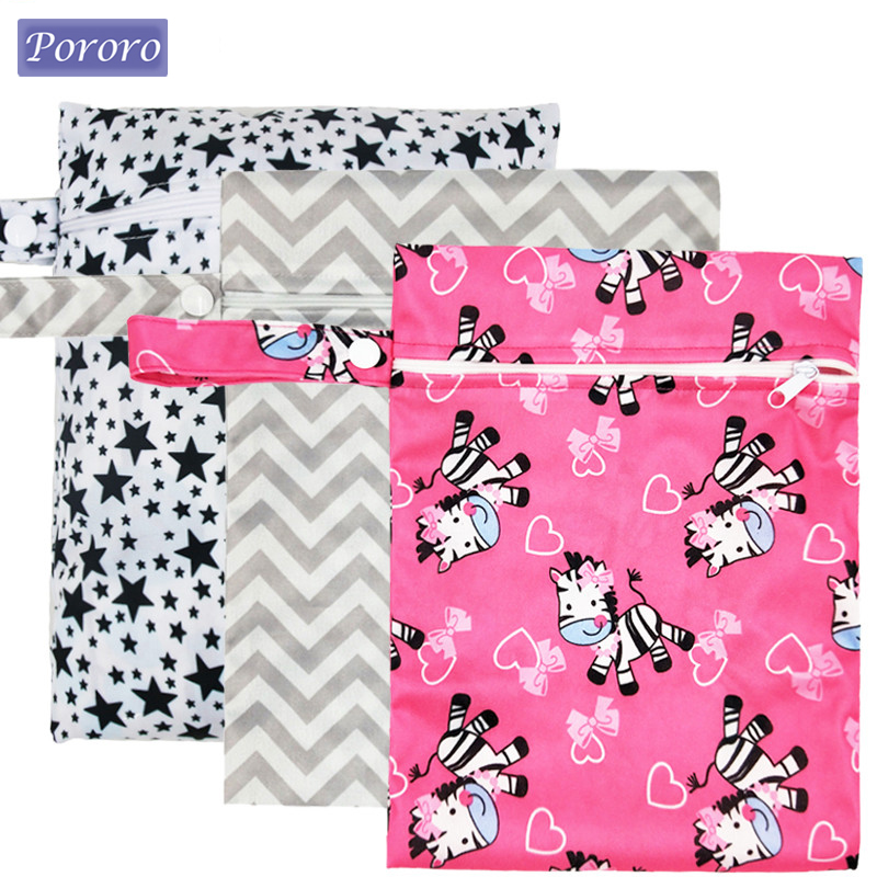 Baby Nursery Bags - Waterproof Reusable Wet Bag Printed Pocket