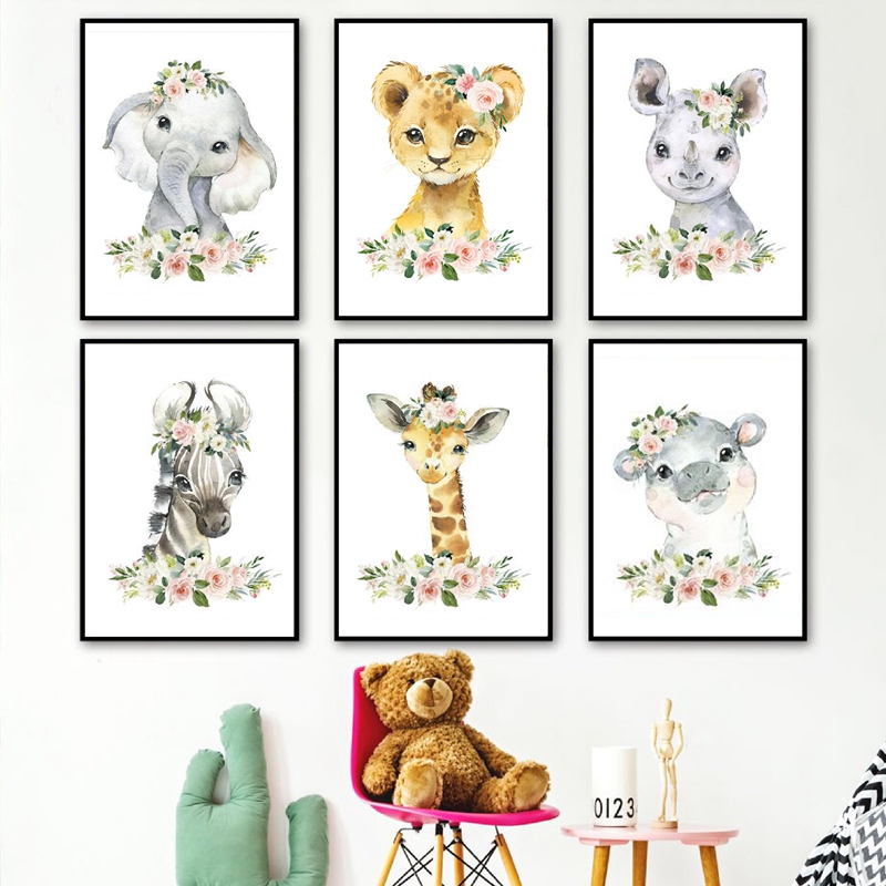 Floral Jungle Animals Canvas P - Baby Nursery Decor Girl recension och pris