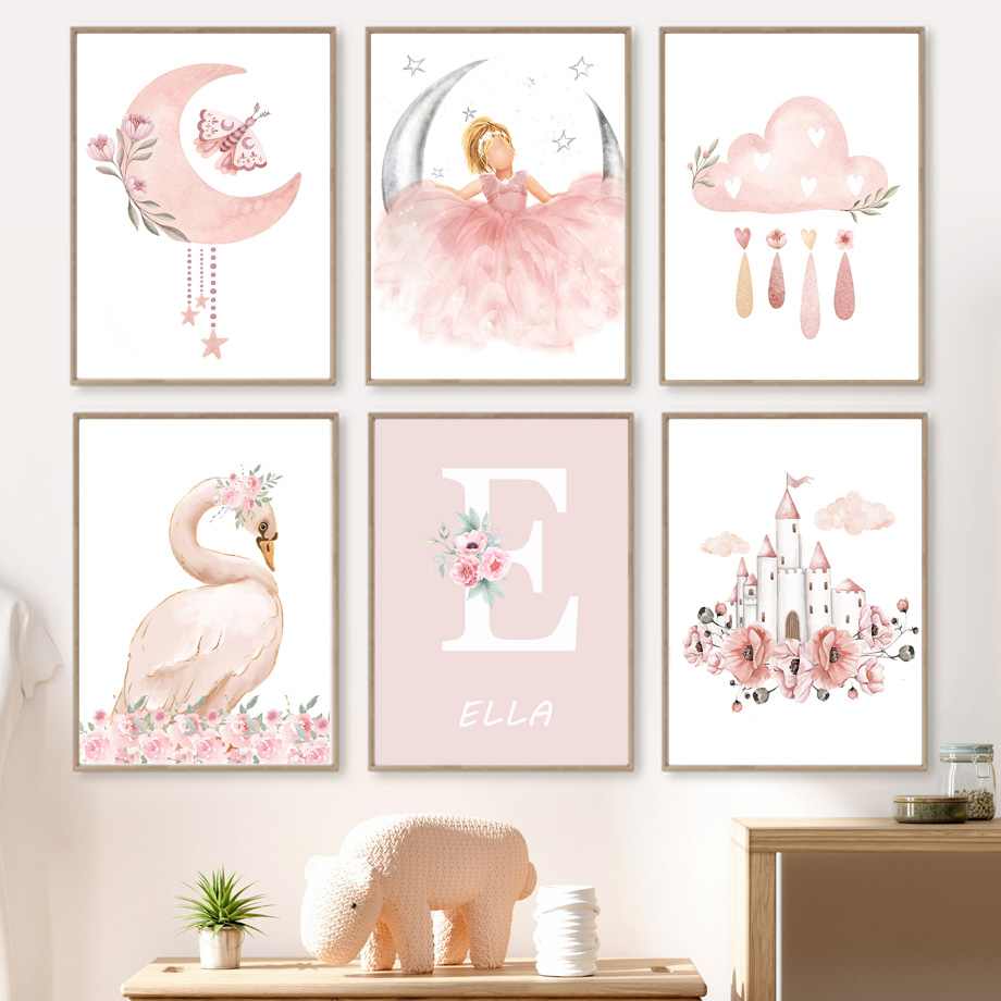 Pink Angel Girl Sun Moon Cloud - Baby Nursery Decor Girl recension och pris