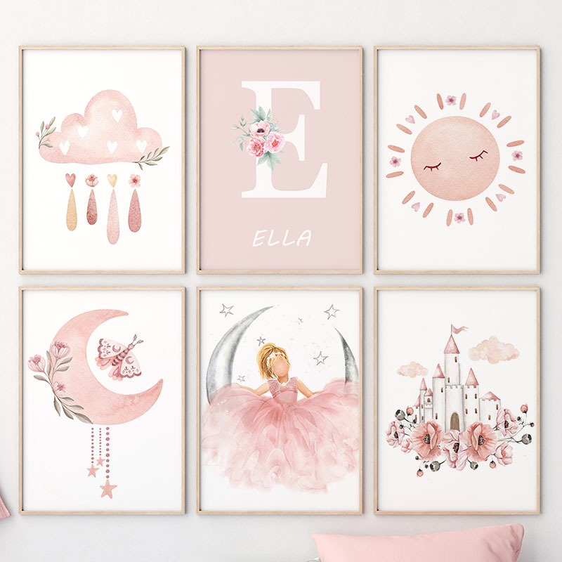 Pink Angel Girl Sun Moon Cloud - Baby Nursery Decor Girl recension och pris