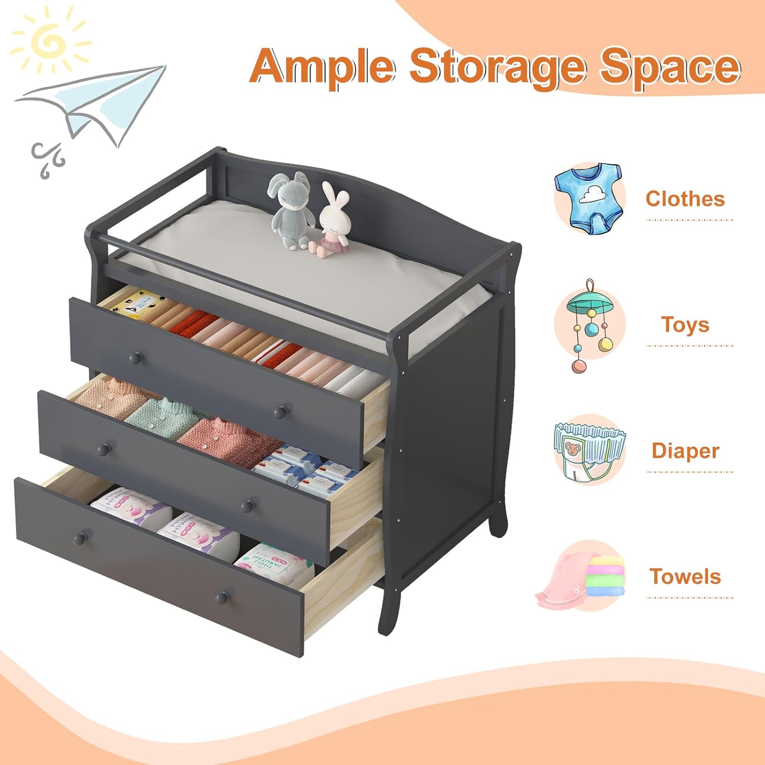 3 Drawers Baby Changing Table  - Baby Nursery Table recension och pris