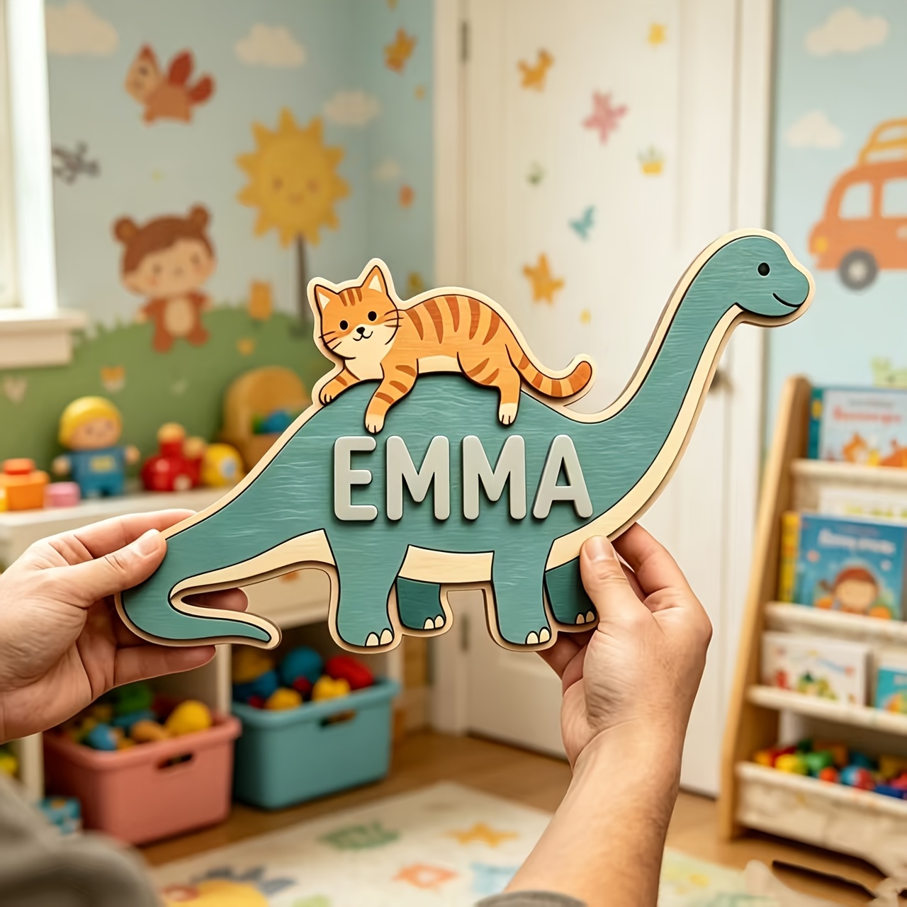 Personalized Cat Riding Dinosa - Baby Nursery Baby recension och pris