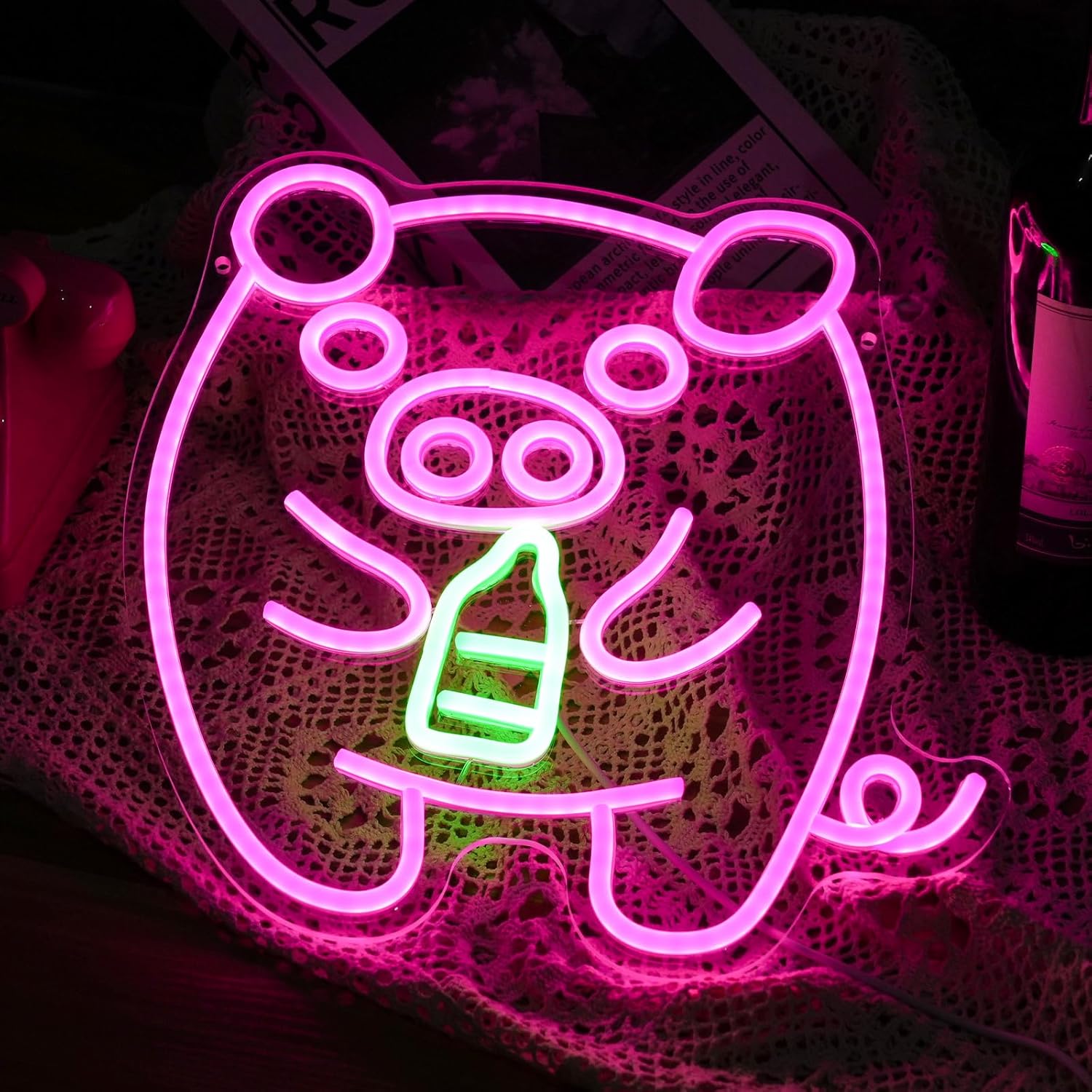 Baby Pig Milk Bottle Neon Sign - Baby Nursery Wall Lights recension och pris