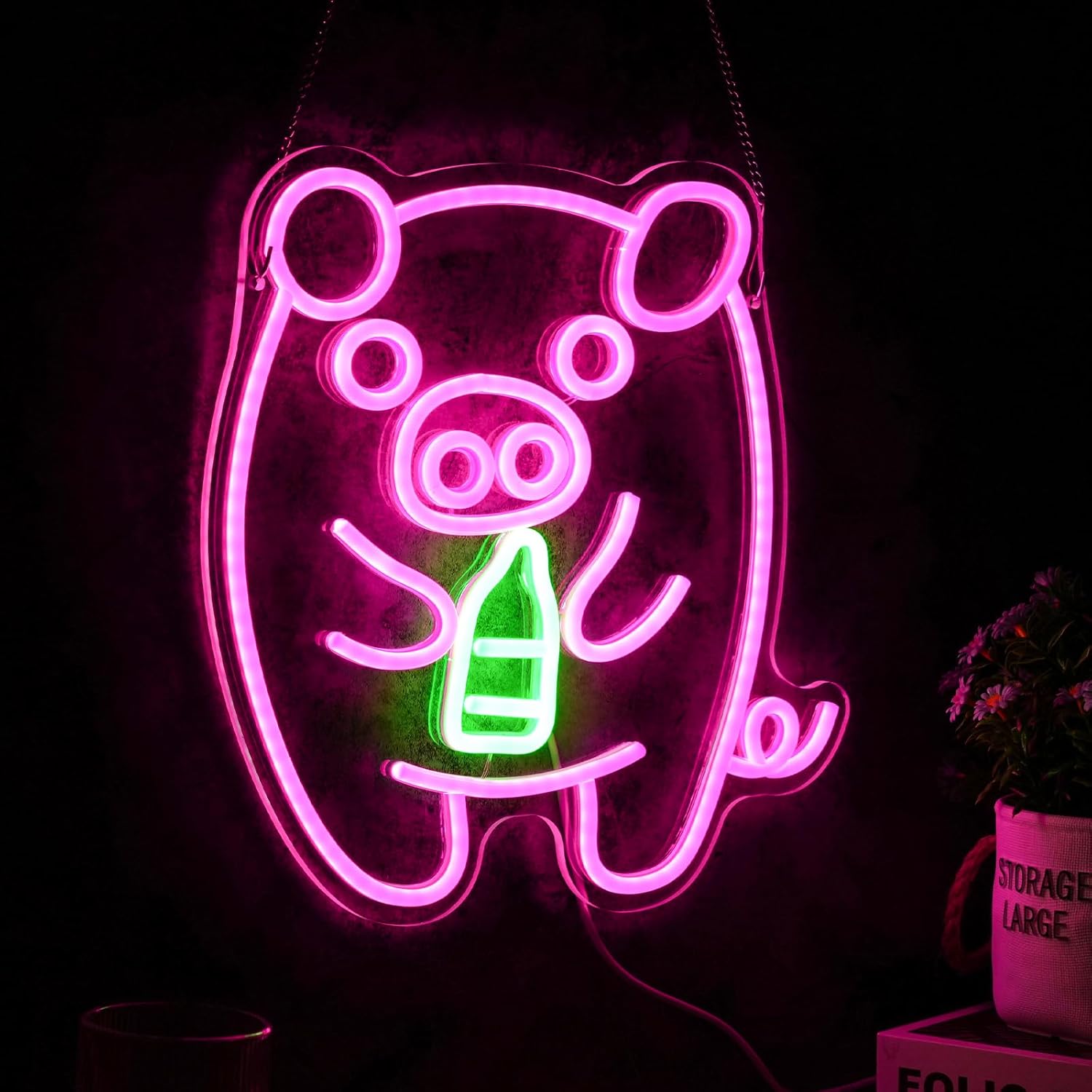 Baby Pig Milk Bottle Neon Sign - Baby Nursery Wall Lights recension och pris