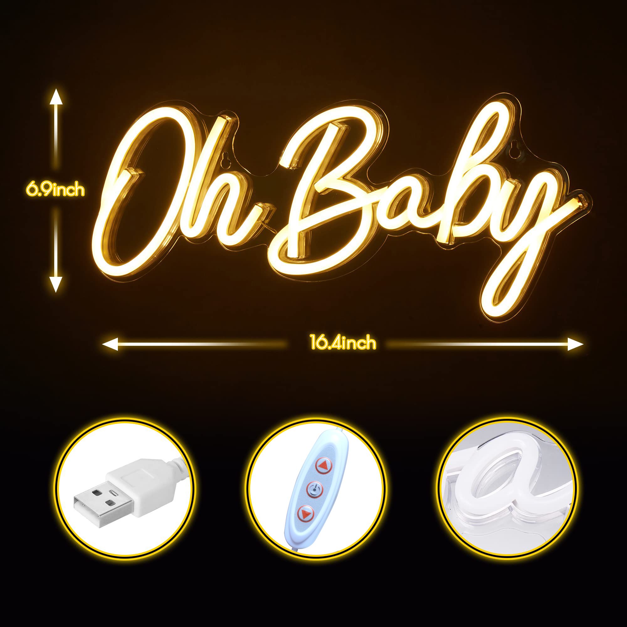 Oh Baby Neon Sign USB Dimmable - Baby Nursery Wall Lights recension och pris
