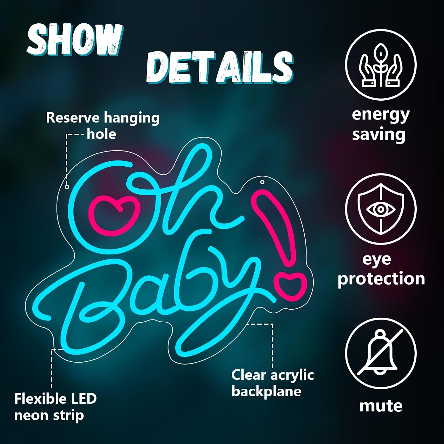 Oh Baby Heart LED Neon Sign US - Baby Nursery Wall Lights recension och pris