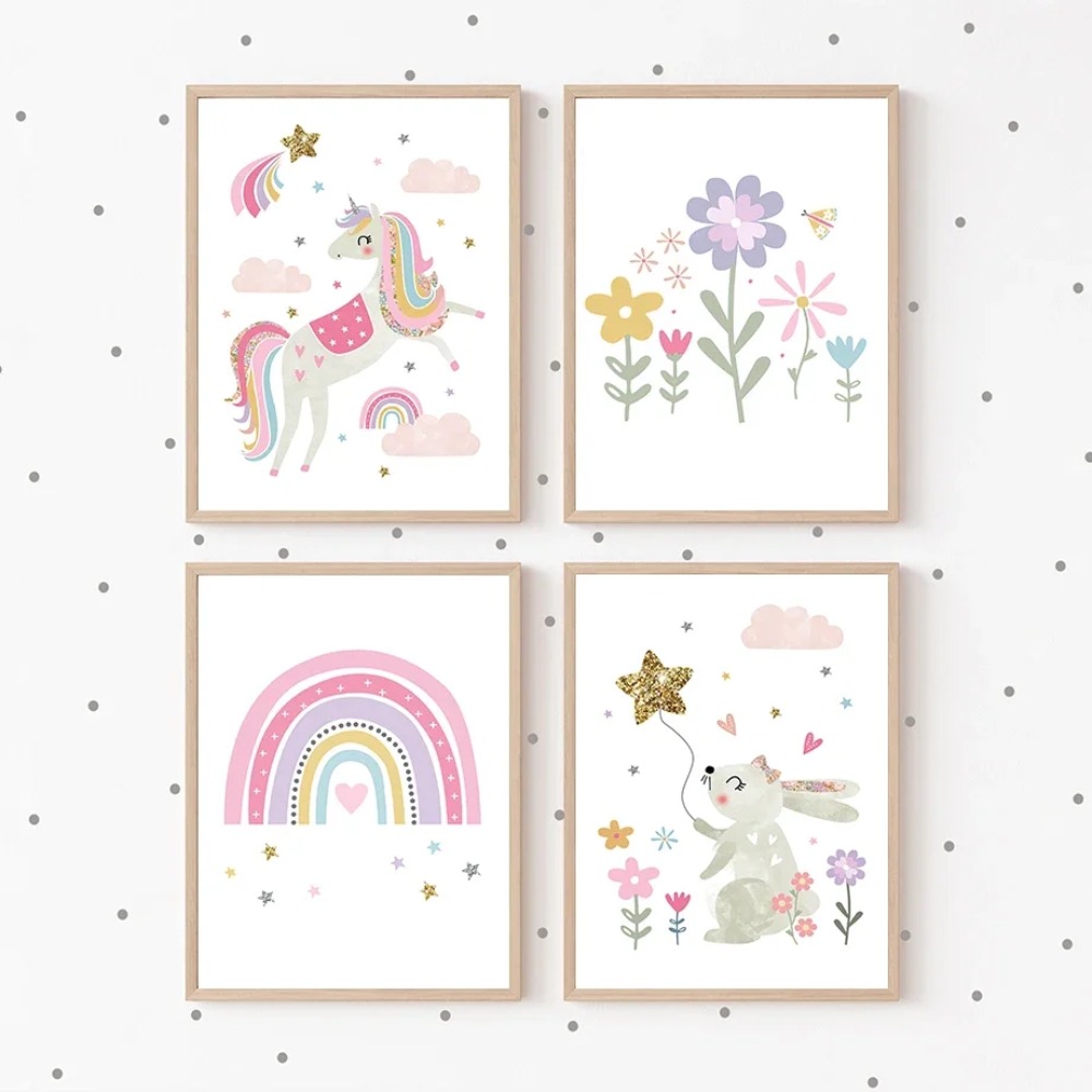 Pink Unicorn Rabbit Rainbow Cl - Baby Nursery Decor Girl recension och pris