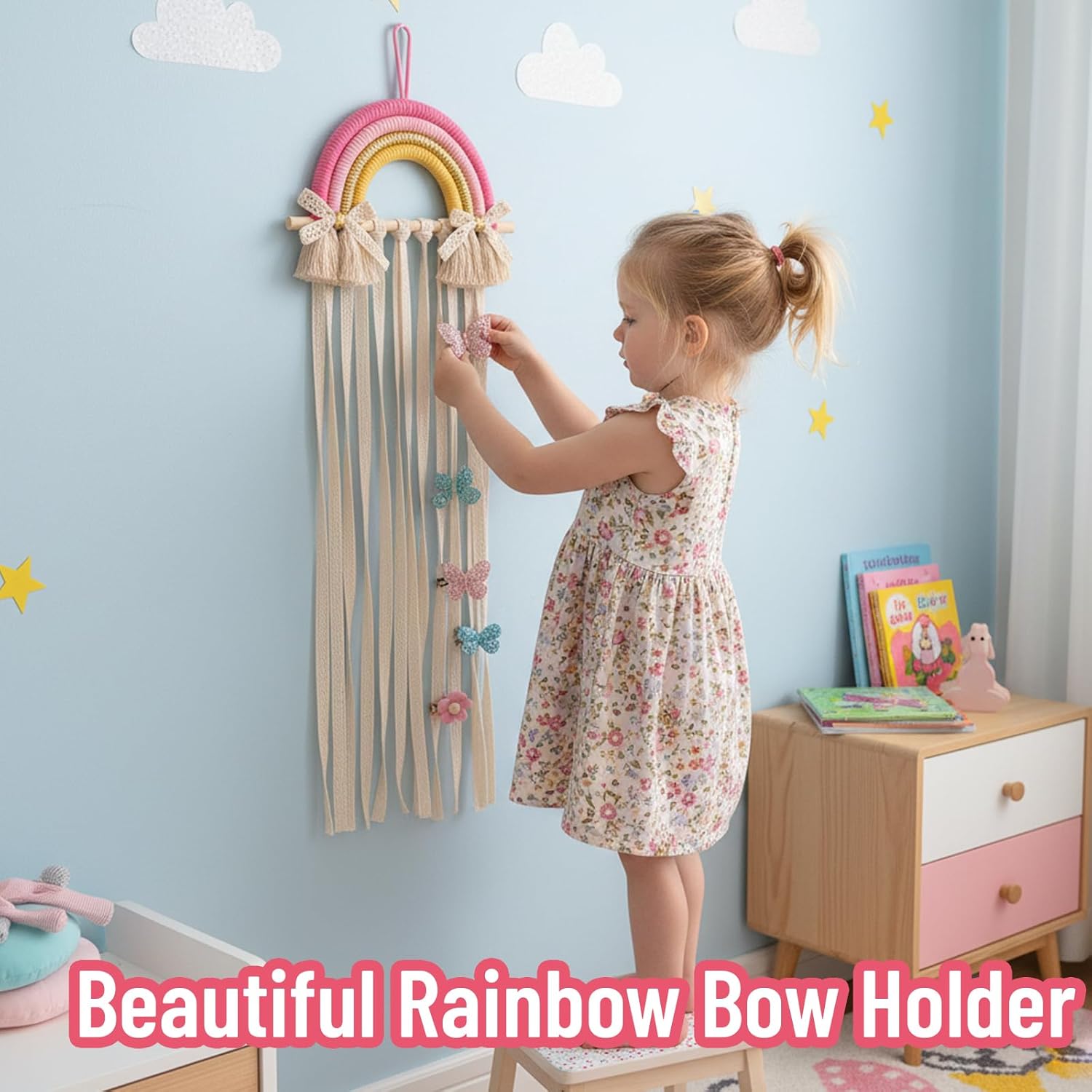 Rainbow Macrame Hair Bows Hold - Baby Nursery Decor Girl recension och pris