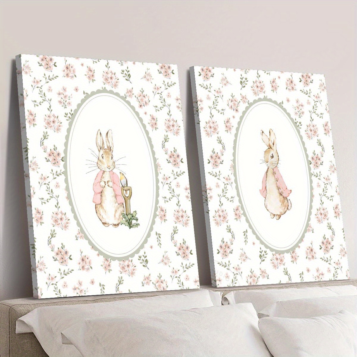 2pcs Retro Easter Rabbit Canva - Baby Nursery Decor Girl recension och pris