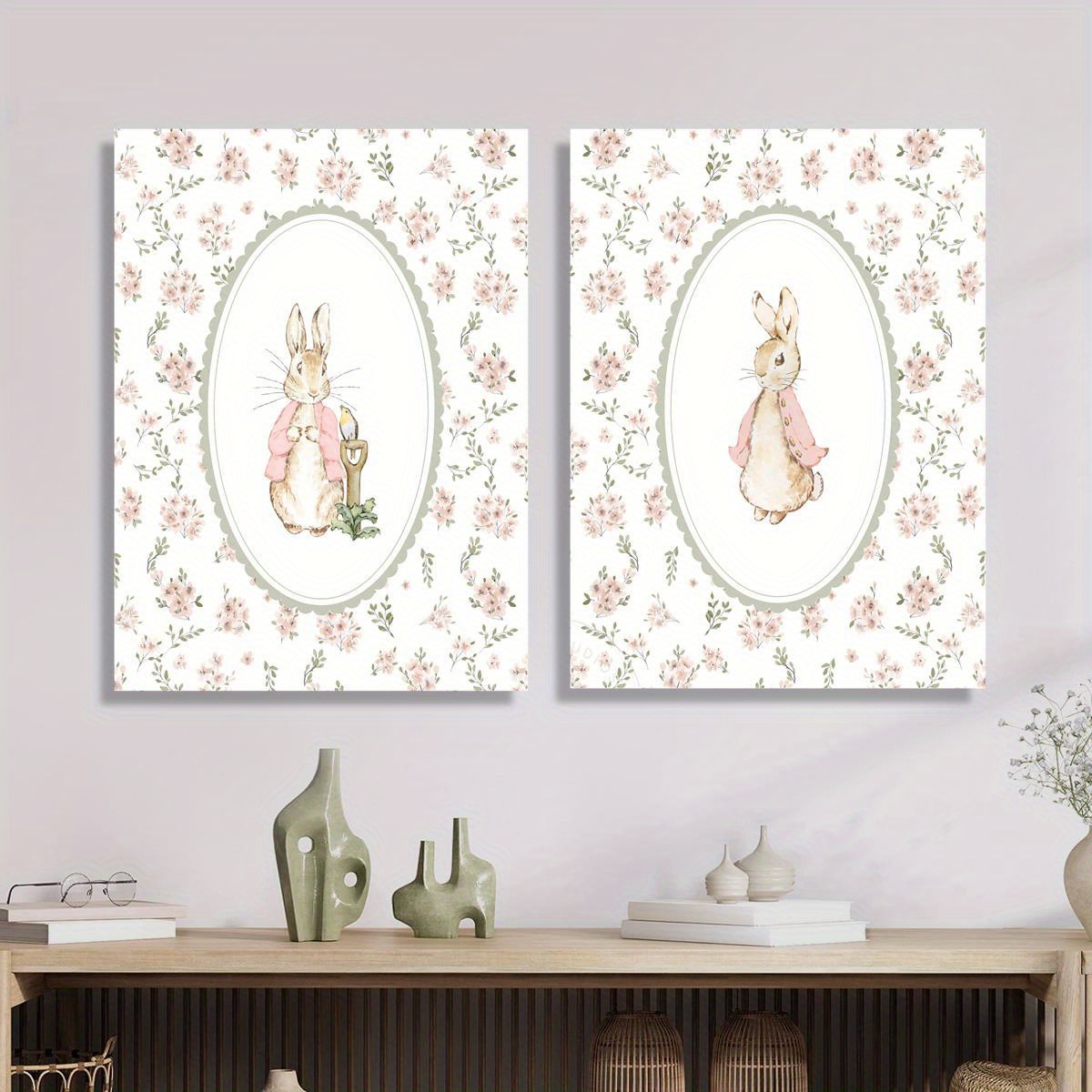 2pcs Retro Easter Rabbit Canva - Baby Nursery Decor Girl recension och pris