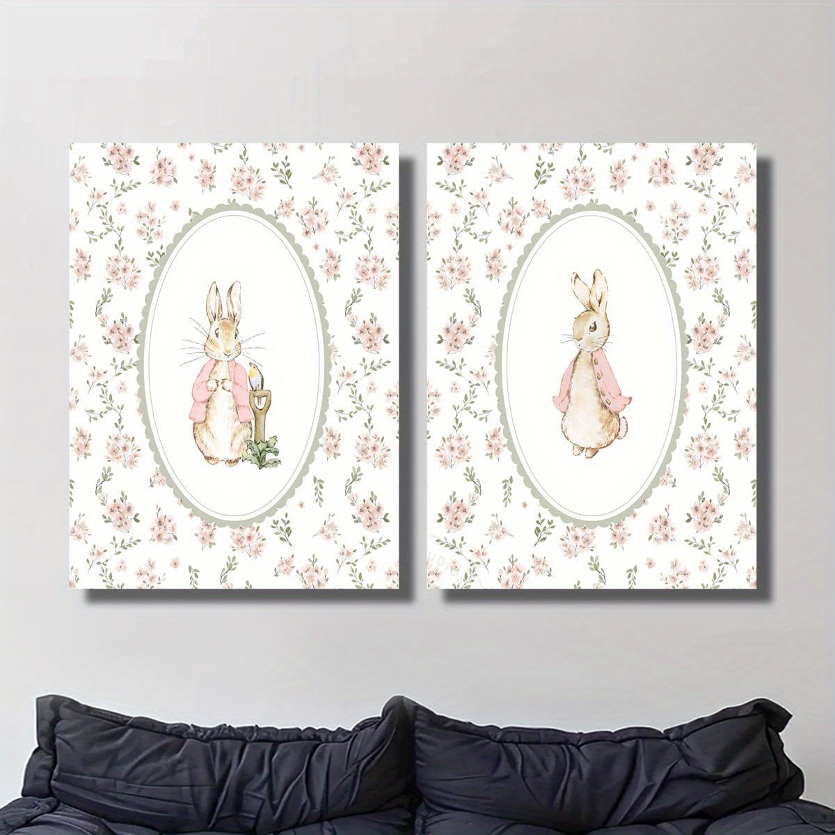 2pcs Retro Easter Rabbit Canva - Baby Nursery Decor Girl recension och pris