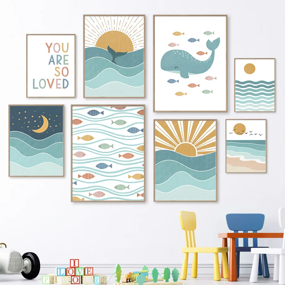 1pc frameless Fish Whale Seagu - Baby Boy Nursery Quotes recension och pris