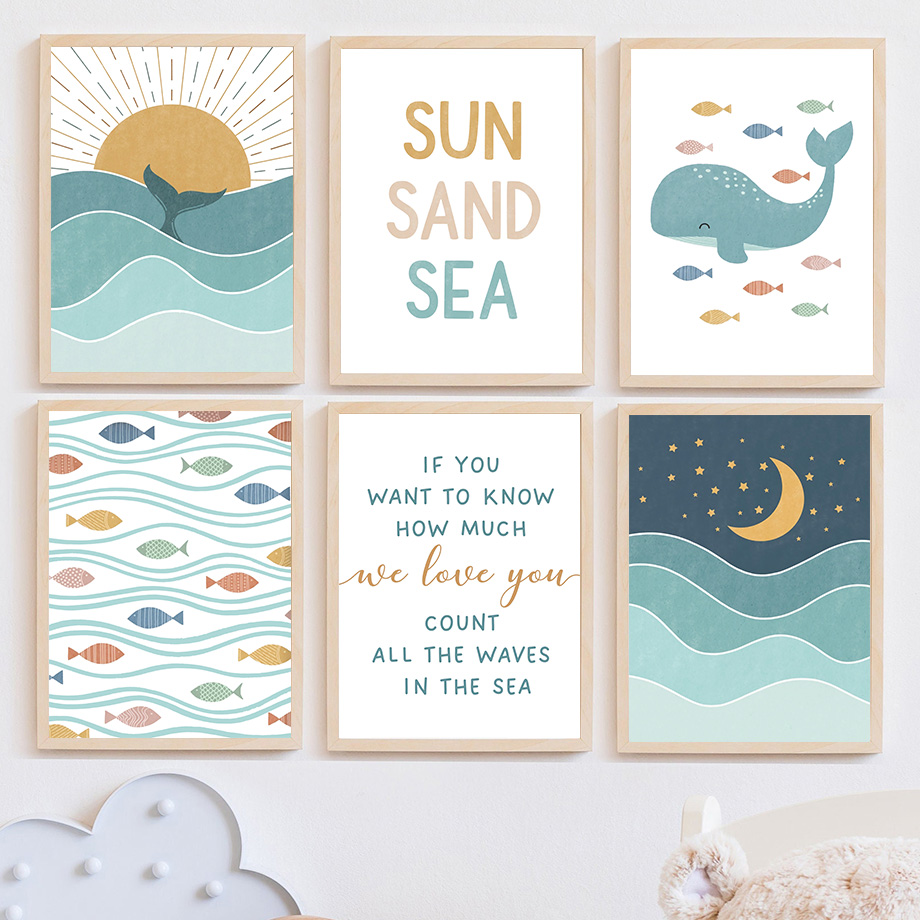 1pc frameless,Fish Whale Seagu - Baby Boy Nursery Quotes recension och pris