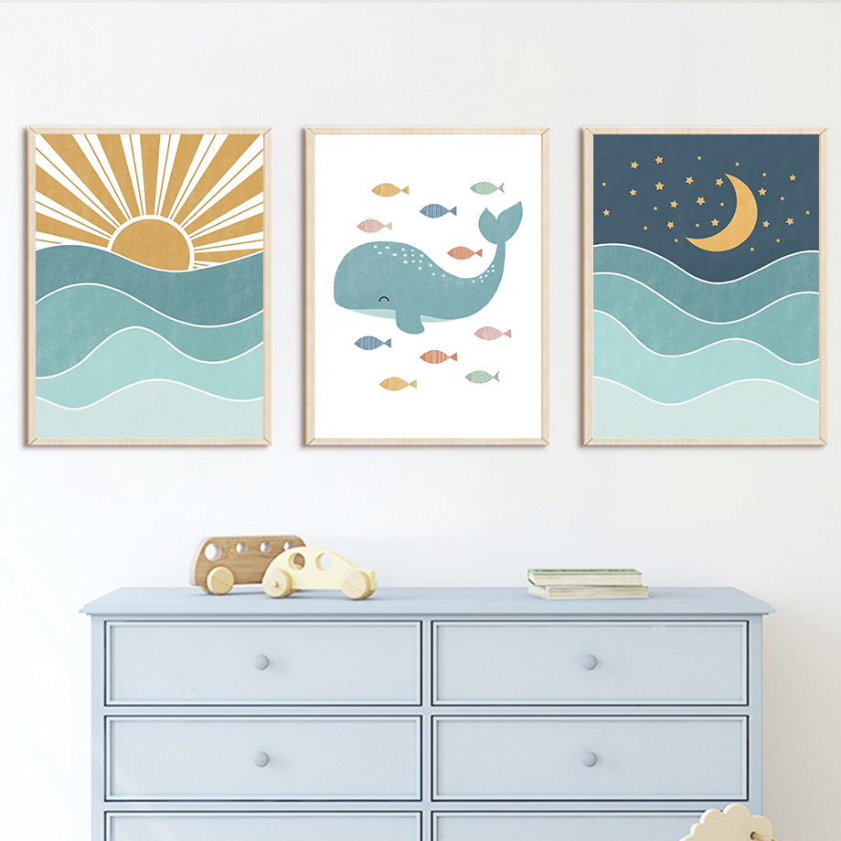 1pc frameless,Fish Whale Seagu - Baby Boy Nursery Quotes recension och pris